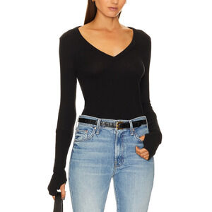 Enza Costa 'First Layered Black Cuffed V' Black Top Size XS